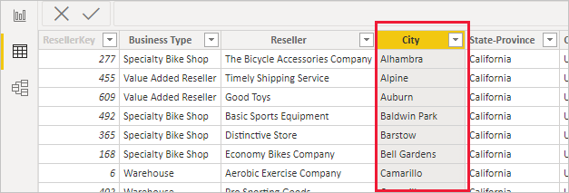 Screenshot of the Data Category dropdown list with City highlighted.