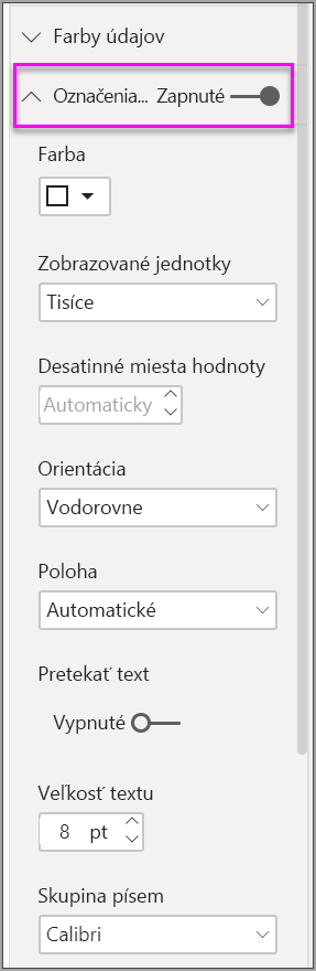 Screenshot that shows formatting options for data labels in Power BI.