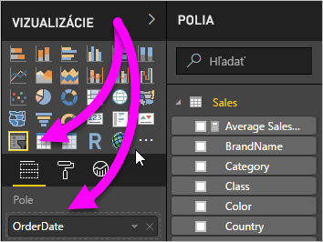 Screenshot of the Visualizations pane with the slicer visual icon and the Field well called out.