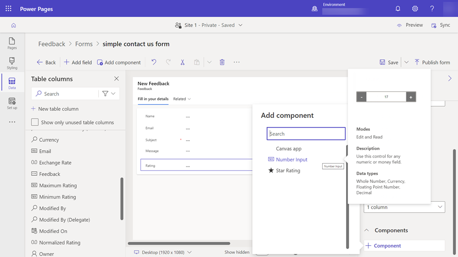 Pridajte komponent do formulára.