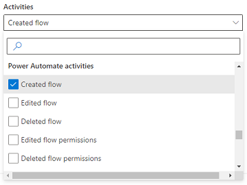 Vyberte Power Automate aktivity na audit.