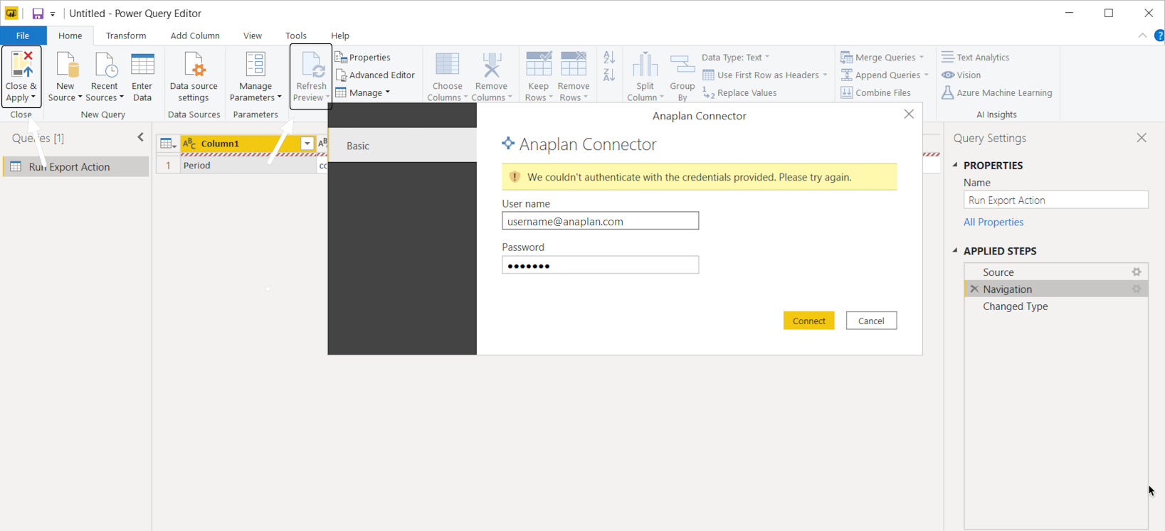 Chyba doplnku Power Query.