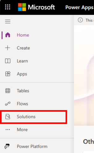 Snímka obrazovky domovskej stránky služby Power Apps s zvýrazneným výberom riešení.