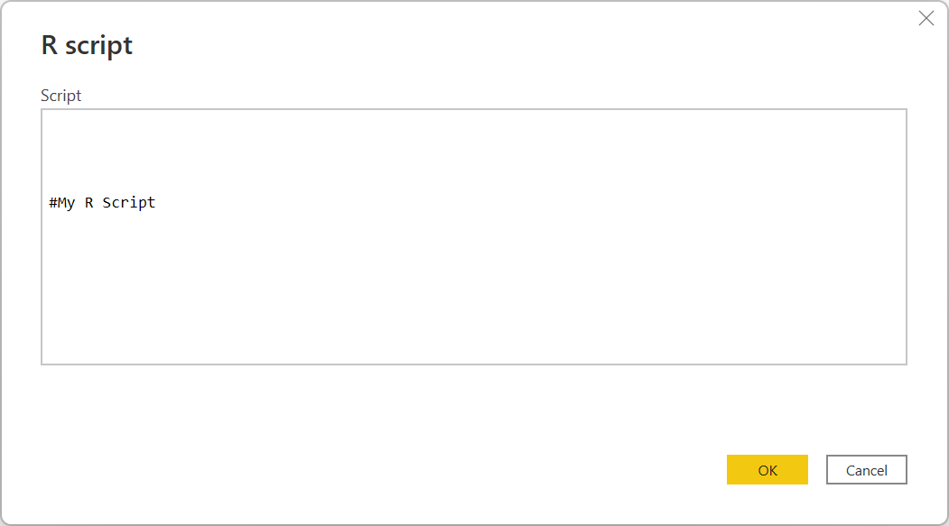 Snímka obrazovky dialógového okna skriptu R zobrazujúca skript spustenia.