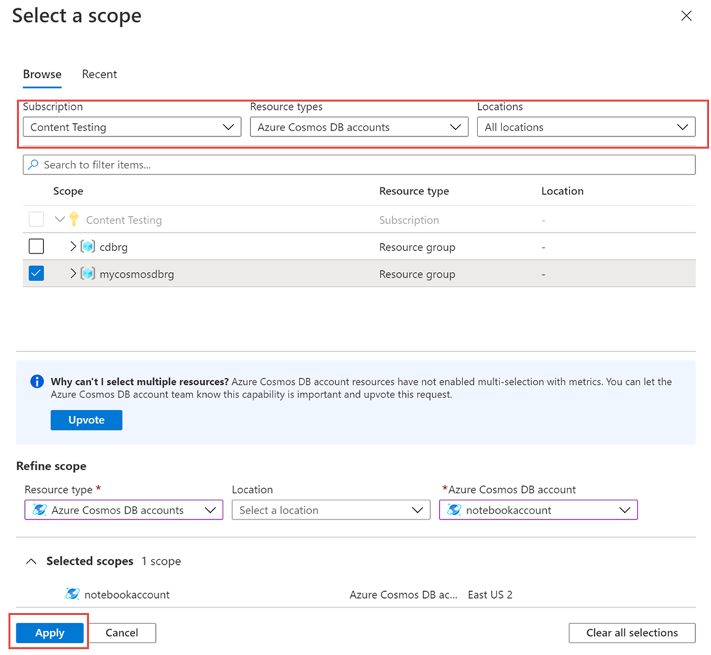 Screenshot of the option to select the account scope to view metrics.