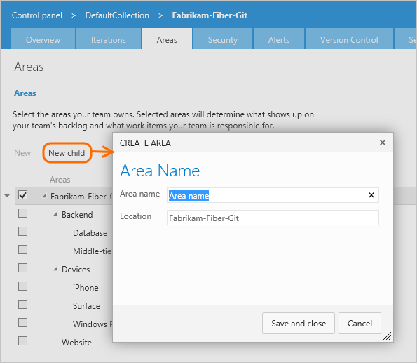 Create a new area node