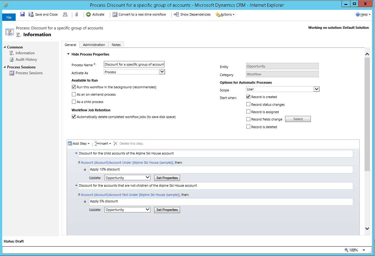 Workflow process with Under/Not Under operators