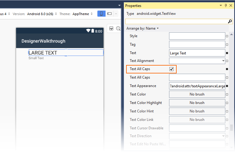 Example of setting boolean properties