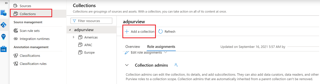 Screenshot that shows selections for assigning access control permissions to the collection hierarchy.