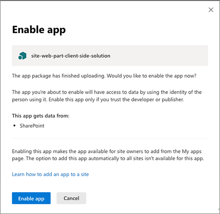 Trusting SharePoint Framework package deployed to tenant app catalog (modern experience)