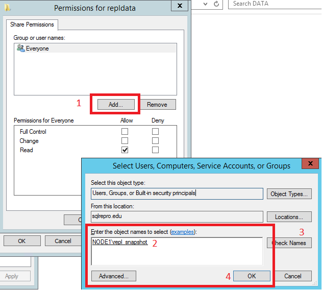 Selections to add sharing permissions