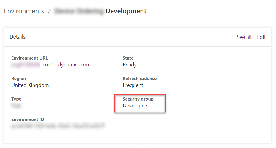 Screenshot of a security group associated tenant.