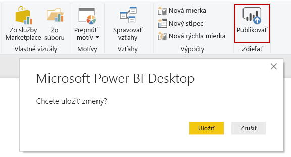Snímka obrazovky tlačidla Microsoft Power BI Desktop Publish.