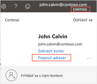 Snímka obrazovky znázorňujúca ponuku Prepnúť adresár na portáli Azure