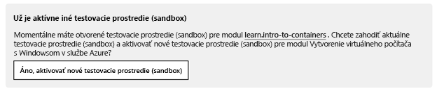 Notification that a different sandbox is active, with a button to activate a new sandbox.