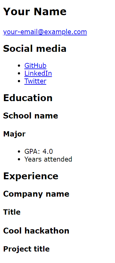 Screenshot of final page as rendered in browser.