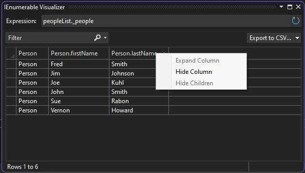 Diagram of View the IEnumerable visualizer data.