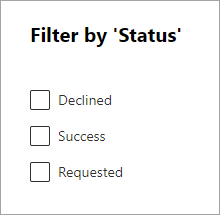 Screenshot showing the Filter by status options in the SharePoint admin center for viewing the status of a multiple terms.