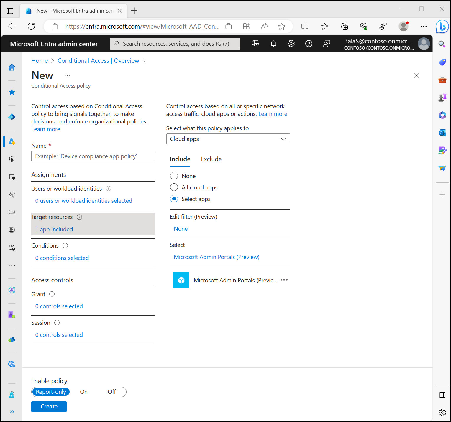Define a Conditional Access policy and specify cloud apps