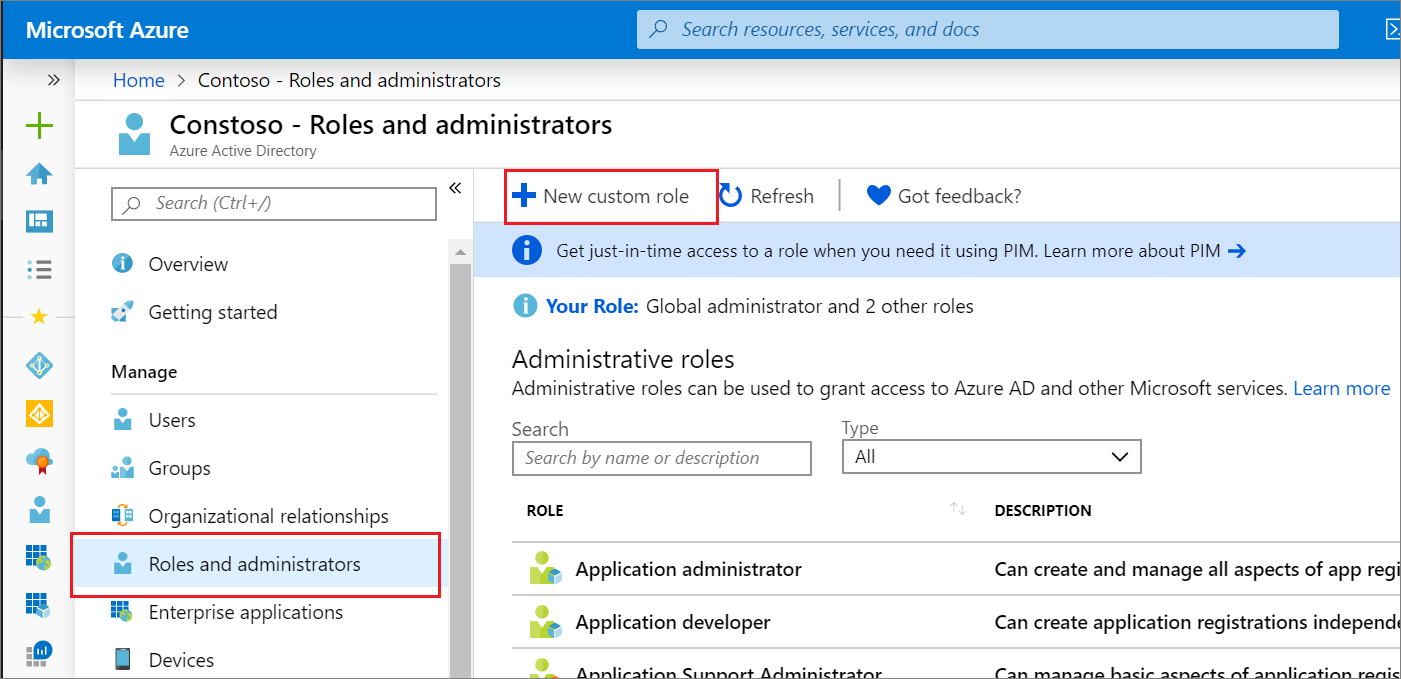 Create or edit roles from the Roles and administrators page