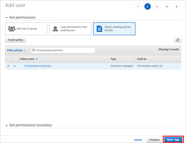 Attach existing policy in AWS.