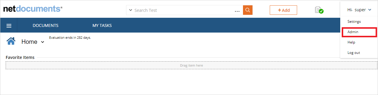 Enter the NetDocuments admin portal.