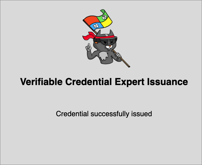 Screenshot that shows a successfully issued verifiable credential.
