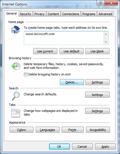 Screenshot of how to delete browsing history.