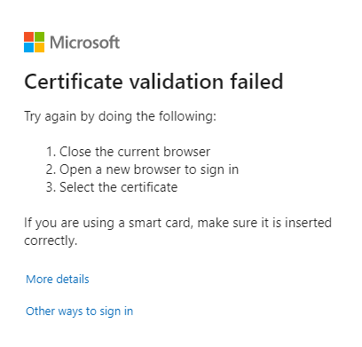 Screenshot that shows a certificate validation error.