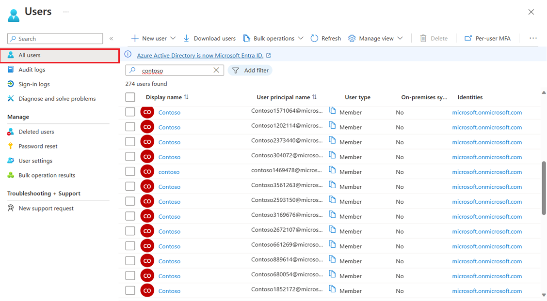 Screenshot of the All users page.