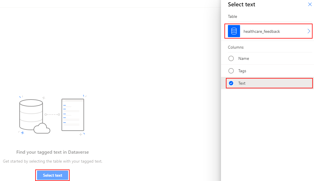 Posnetek zaslona plošče Izberi besedilo.
