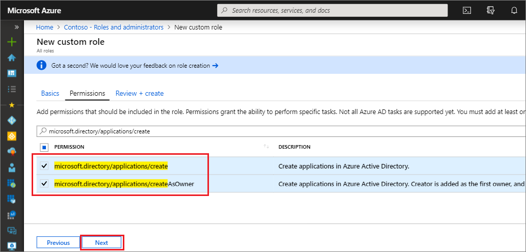 Select the permissions for a custom role on the Permissions tab