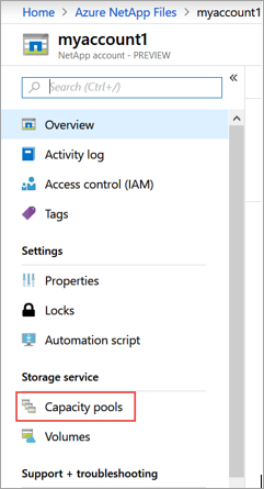 Screenshot of Capacity pool selection interface.