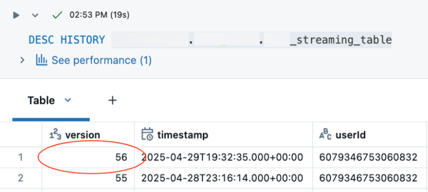 DESCRIBE HISTORY command to check latest source table version