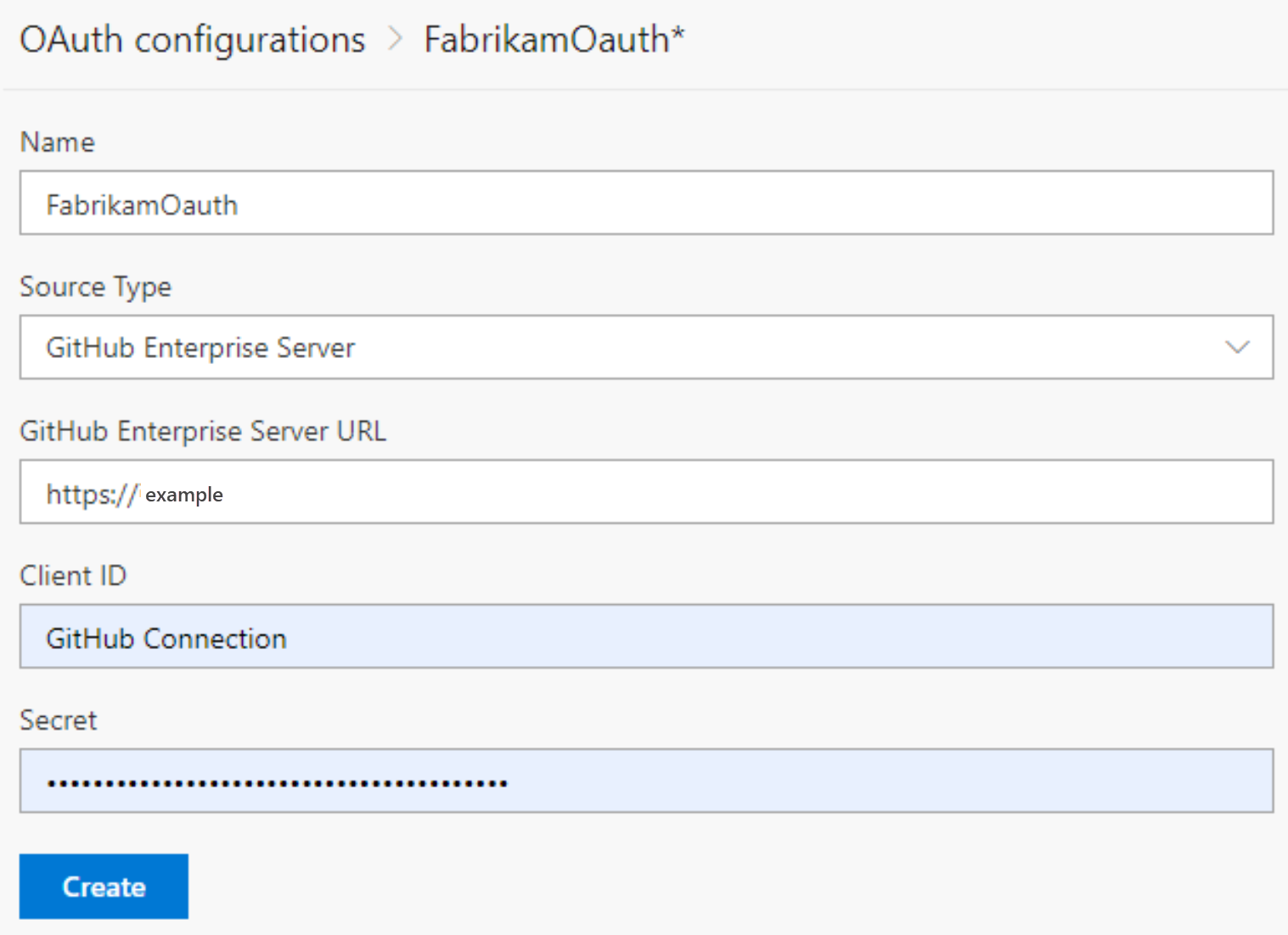 OAuth configurations dialog.