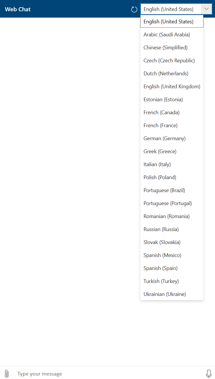 A screenshot on how to select a language in the portal webchats