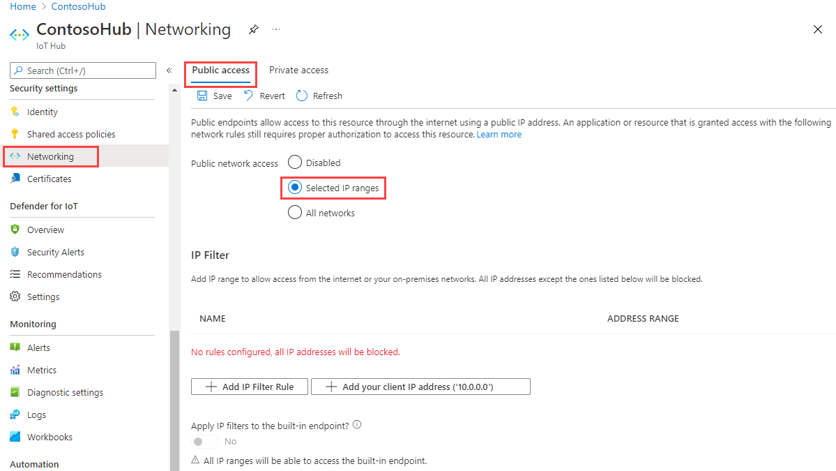 Screenshot showing how to set default IP filter settings.