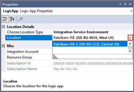 Open "Location" property list, select another ISE