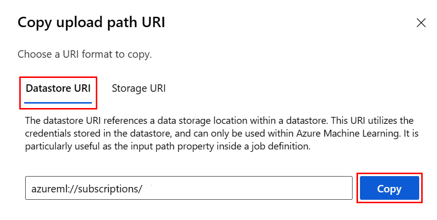 Screenshot highlighting the copy of the datastore URI.