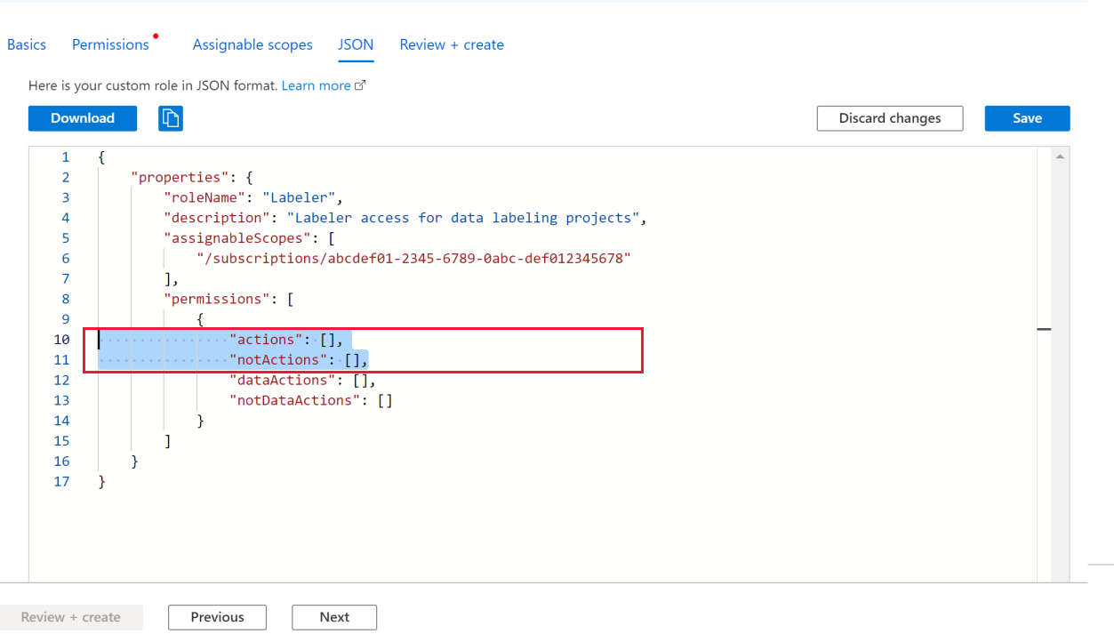 Create custom role: select lines to replace them in the editor.