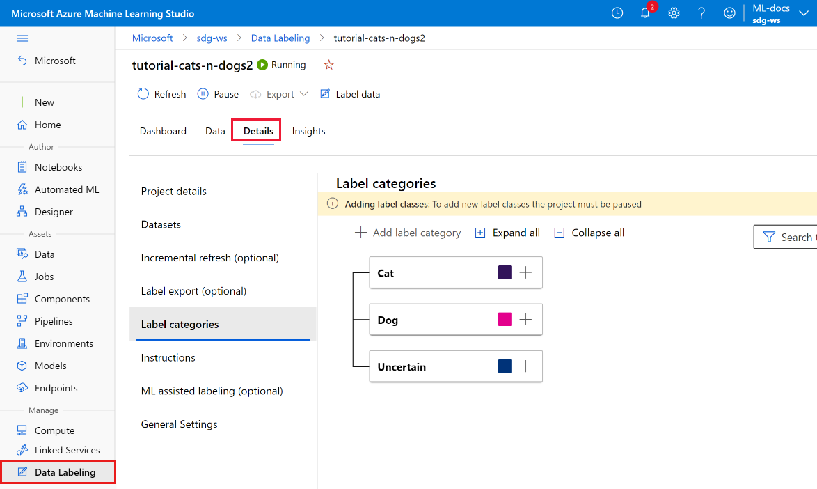 Screenshot that shows how to add a label in Machine Learning Studio.