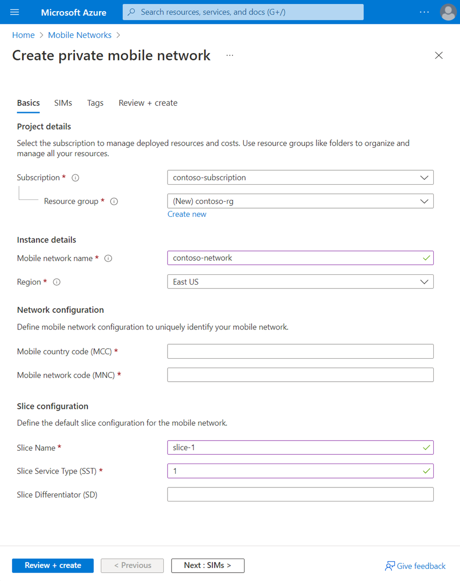 Screenshot of the Azure portal showing the Basics configuration tab.