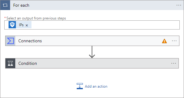 Screenshot of for-each loop statement action in logic app designer.