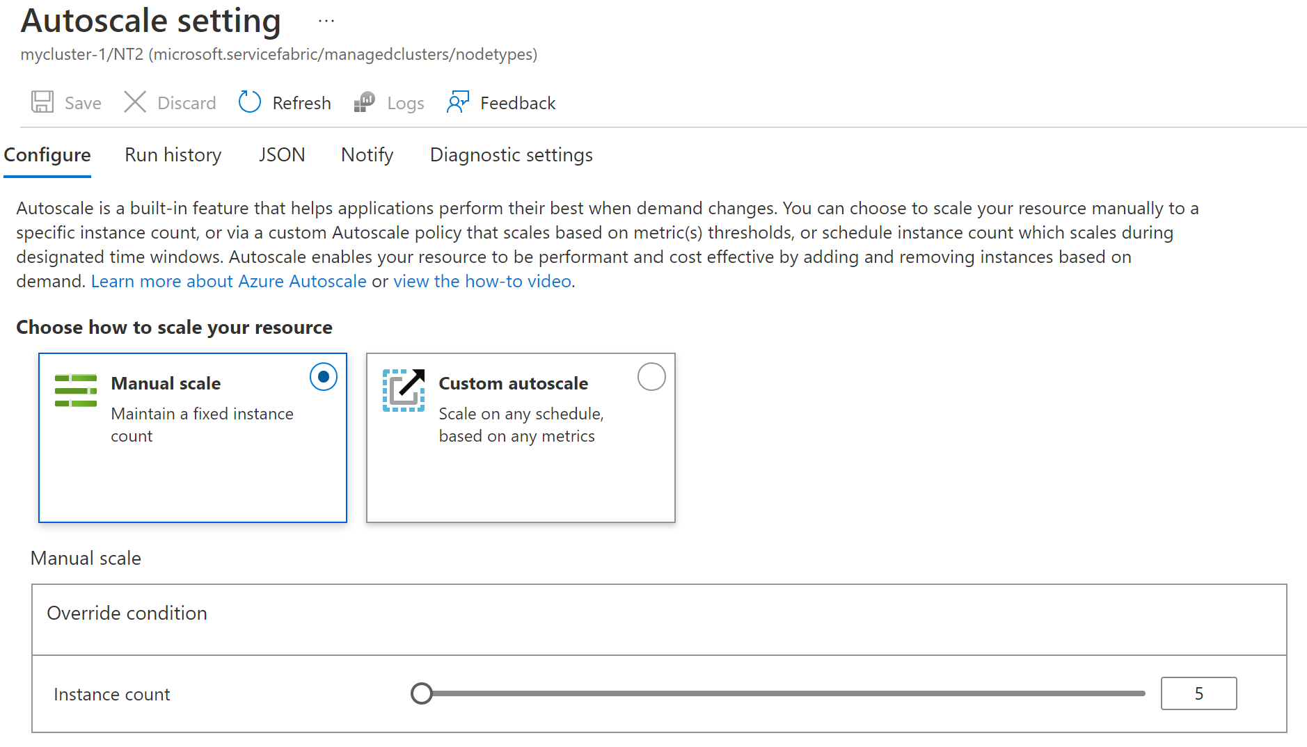 Sample showing manual scaling setting