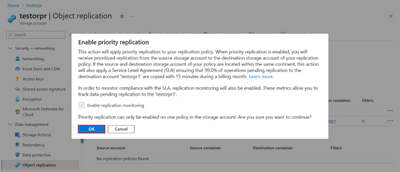 Screenshot showing the Enable Priority Replication dialog box.