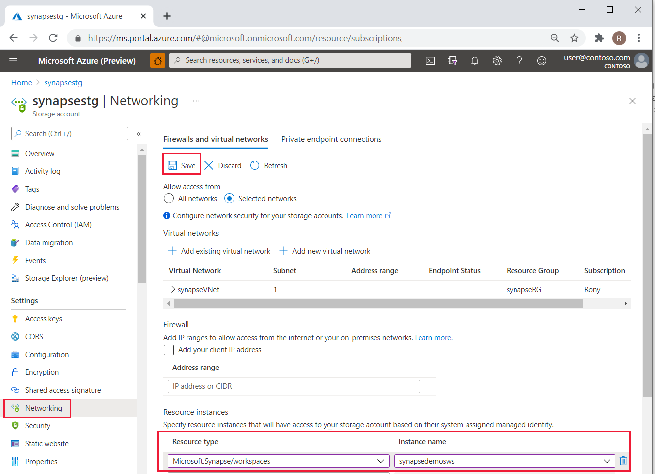 Storage account network configuration.