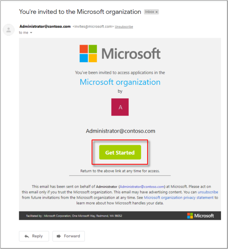 Guest selects Get Started to accept