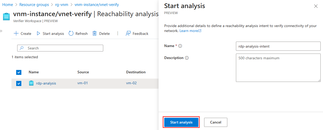 Screenshot of Start analysis window for analysis intent run job.