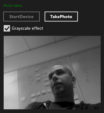 WRL_Media_Capture Screenshot of the MediaCapture app capturing a photo.