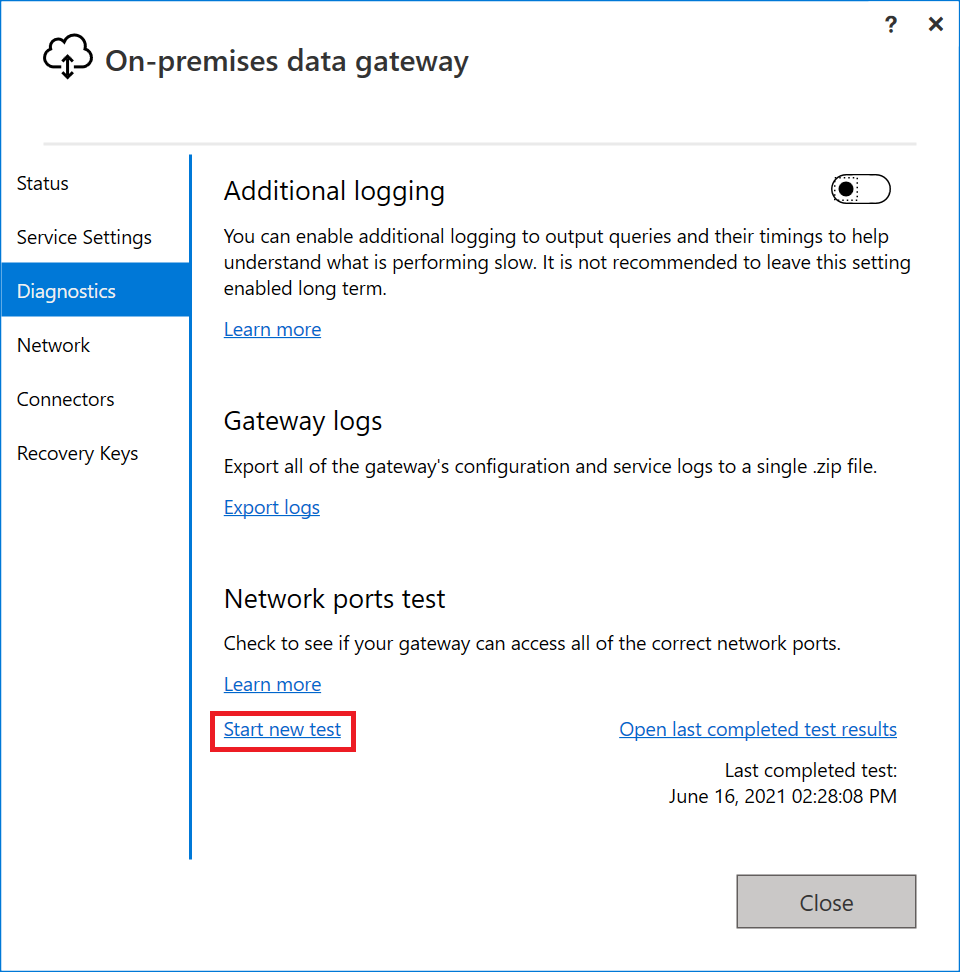 How to start a new network ports test.